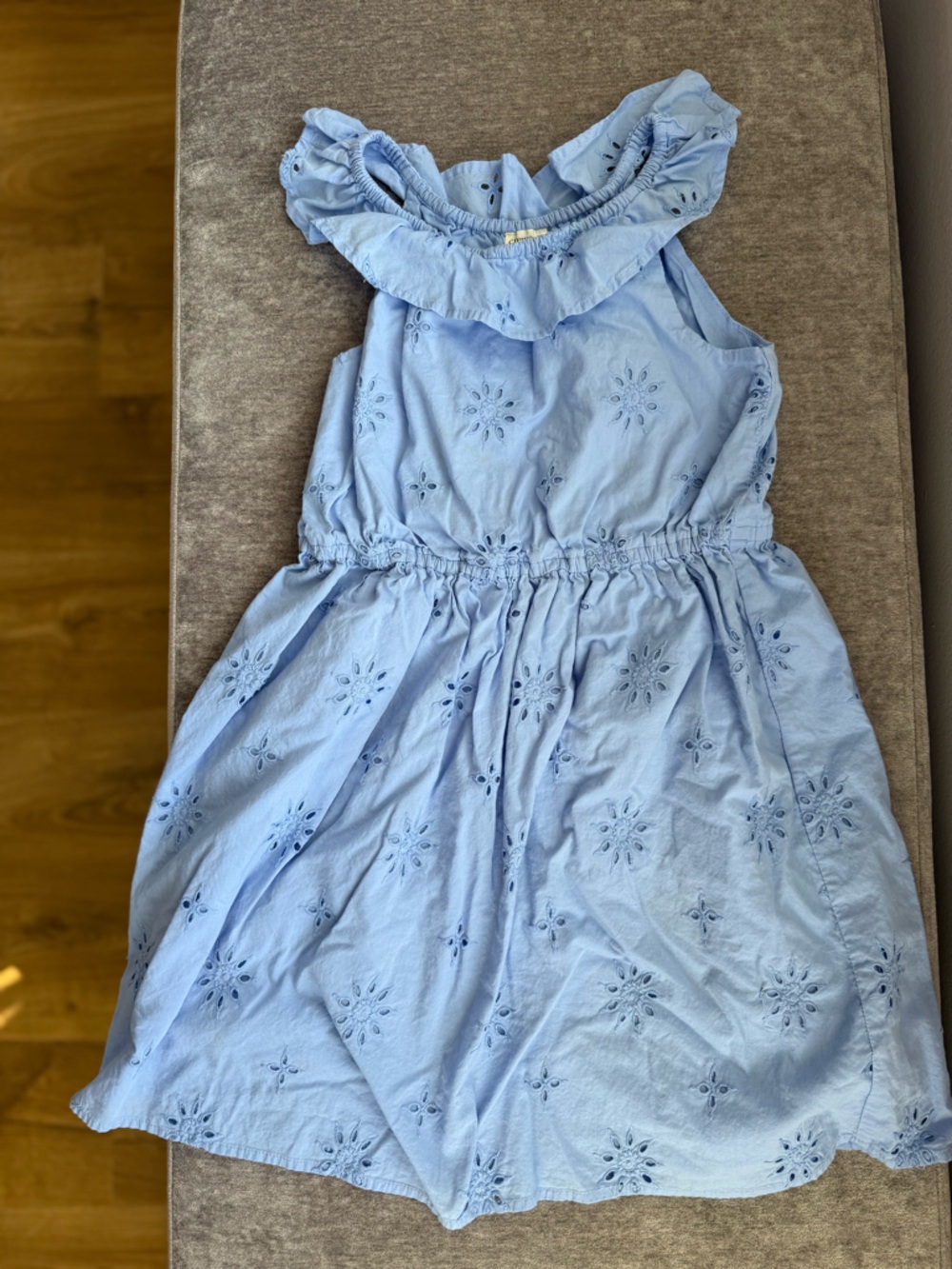 Crewcuts Light Blue Eyelet Ruched Cotton Dress